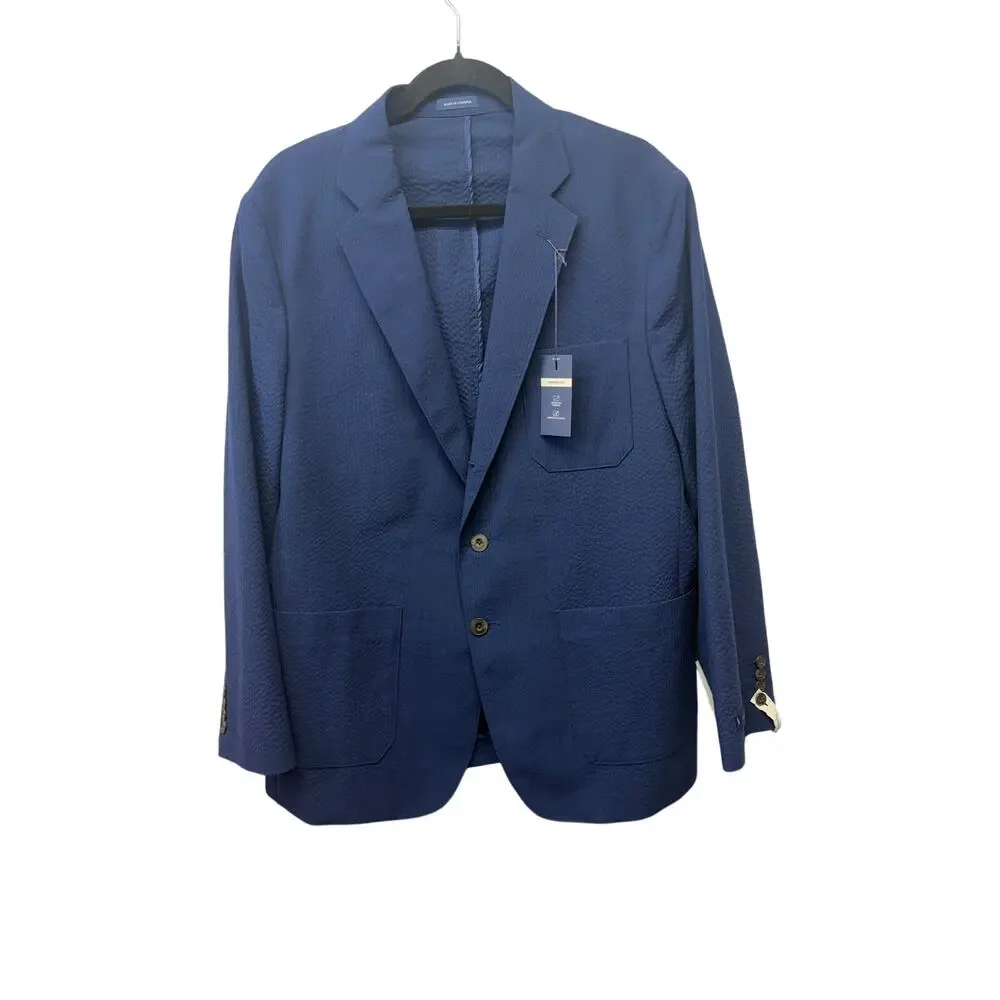 Stafford Classic Fit Seersucker Blazer Navy Blue Sport Coat Mens 44S NWT